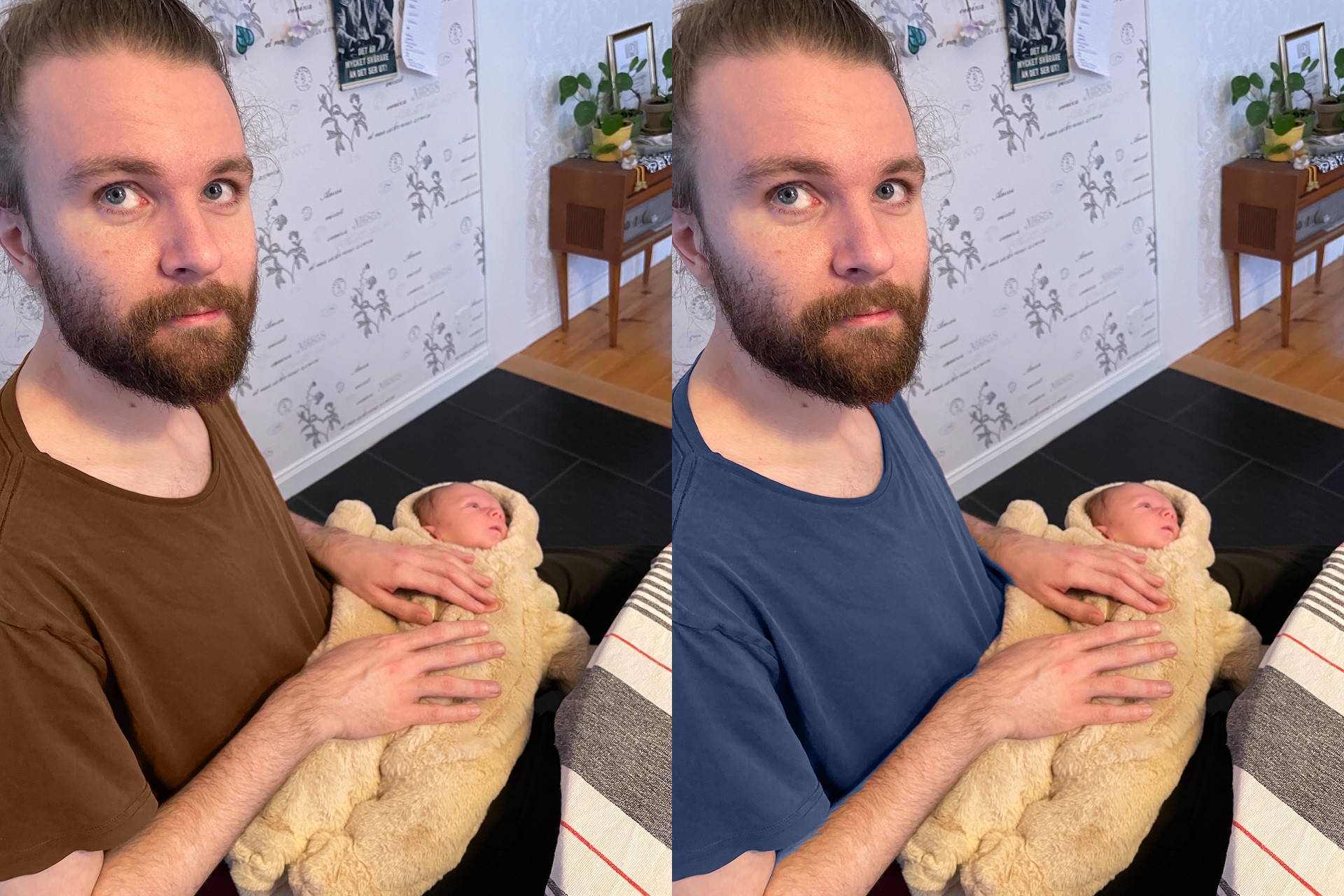 Brown and blue t-shirt